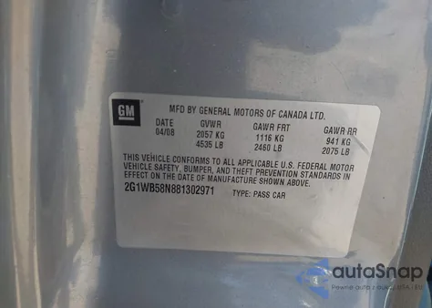 2008 Chevrolet Impala Ls из США, поврежденный, VIN 2G1WB58N881302971